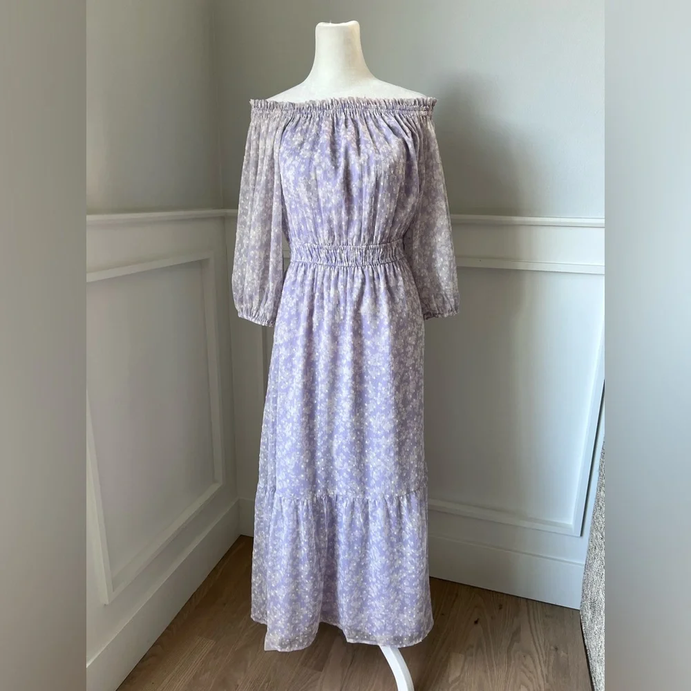 LOFT Lavender Off-Shoulder Maxi Dress - Picture 4 of 10
